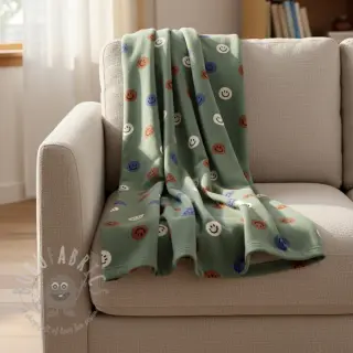 Bomullstyg FLANNEL Happy faces army green