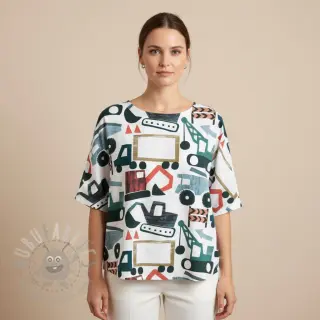 Bomullstyg Vehicles off white digital print