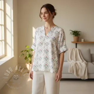 Bomullstyg Flowers Tara off white design A digital print