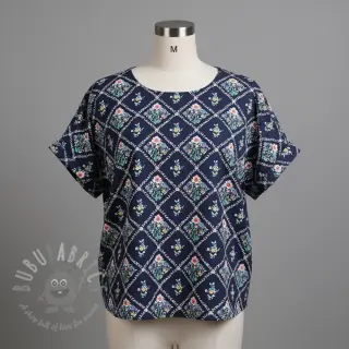 Bomullstyg Flowers Tara navy design Och digital print