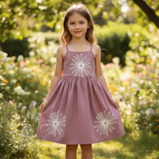 Bomullstyg EMBROIDERY Flowie mauve