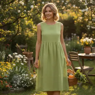 Bomullstyg WASHED old lime