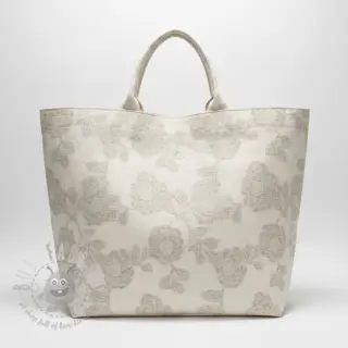Bomullstyg med lin JACQUARD Peony flowers