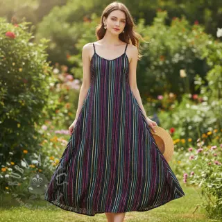 Bomullstyg LUREX stripes navy