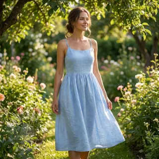 Bomullstyg med lin light blue