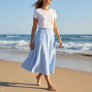 Bavlnená látka s ľanom light blue