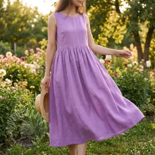 Bomullstyg med lin dark lilac