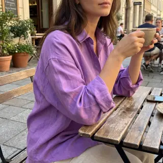 Bavlnená látka s ľanom dark lilac