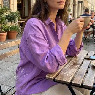 Bomullstyg med lin dark lilac