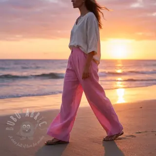 Bomullstyg med lin dark pink