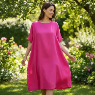 Bomullstyg med lin fuchsia