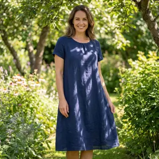 Bomullstyg med lin dark blue
