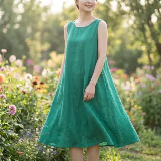 Bomullstyg med lin apple green