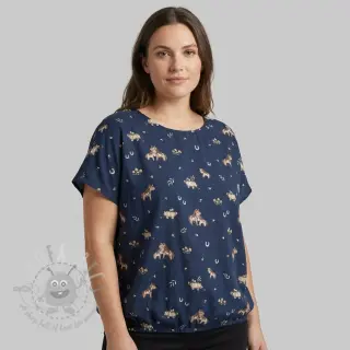 Bomullstyg Ponny navy digital print