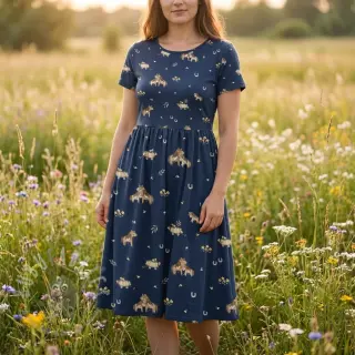 Bomullstyg Ponny navy digital print