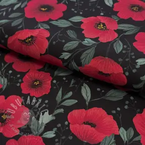 Bomullstyg Poppy black digital print