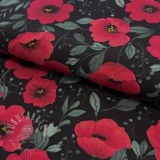 Bomullstyg Poppy black digital print