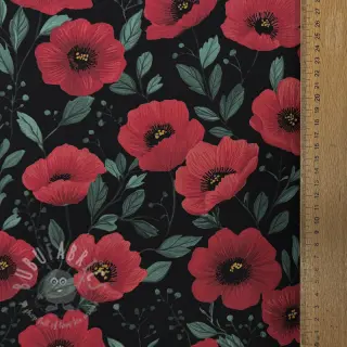 Bomullstyg Poppy black digital print