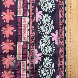 Bomullstyg VOILE STEPPED Daria flower aubergine digital print