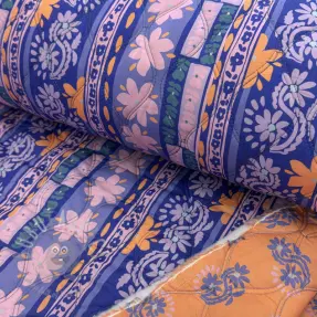 Bomullstyg VOILE STEPPED Daria flower purple digital print