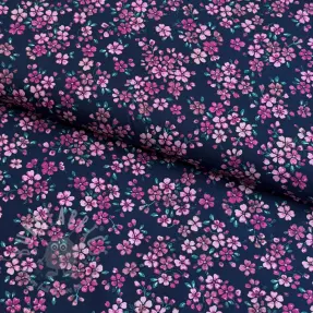 Bomullstyg Simie flowers navy digital print