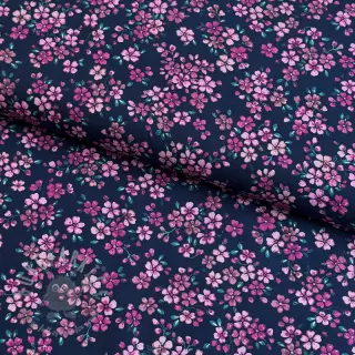 Bomullstyg Simie flowers navy digital print
