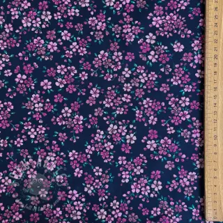 Bomullstyg Simie flowers navy digital print