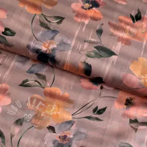 Bomullstyg SATIN Penny flower peach digital print