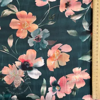 Bomullstyg SATIN Penny flower petrol digital print