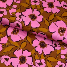 Bavlnená látka SATIN Flower Kala caramel