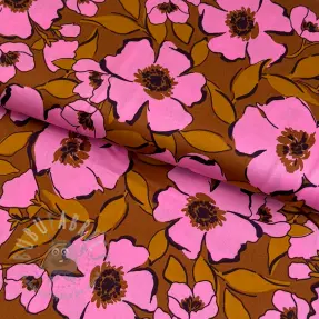 Bomullstyg SATIN Flower Kala caramel