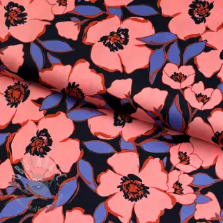 Bomullstyg SATIN Flower Kala navy