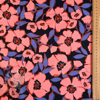 Bomullstyg SATIN Flower Kala navy