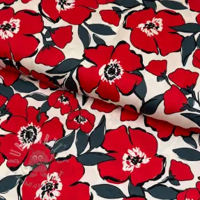 Bomullstyg SATIN Flower Kala offwhite