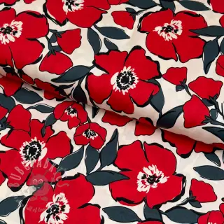 Bomullstyg SATIN Flower Kala offwhite