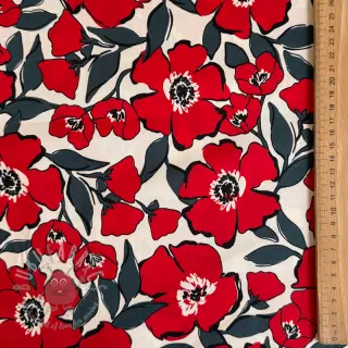 Bomullstyg SATIN Flower Kala offwhite