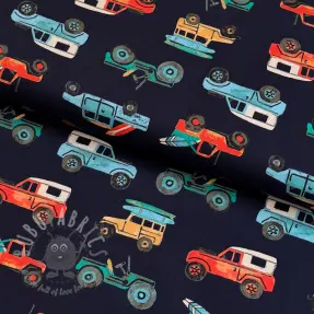 Bomullstyg Cars navy digital print