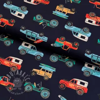 Bomullstyg Cars navy digital print