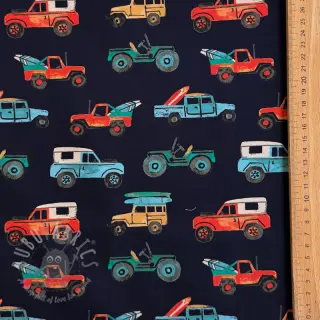 Bomullstyg Cars navy digital print