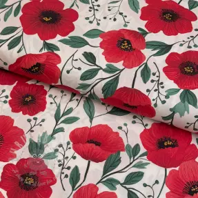 Bomullstyg Poppy offwhite digital print
