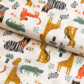 Bomullstyg Safari time offwhite digital print