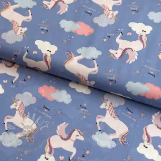 Bomullstyg Unicorns love blue