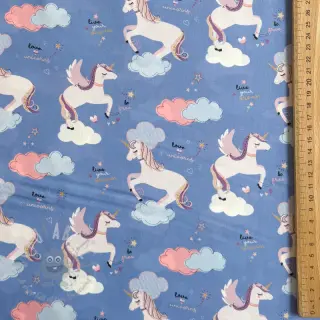 Bomullstyg Unicorns love blue