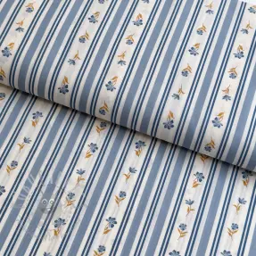 Bomullstyg Fine flowers STRIPE blue
