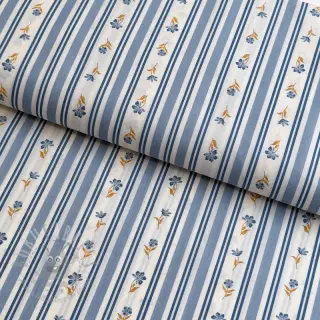 Bomullstyg Fine flowers STRIPE blue