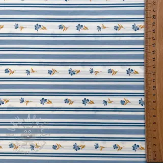 Bomullstyg Fine flowers STRIPE blue