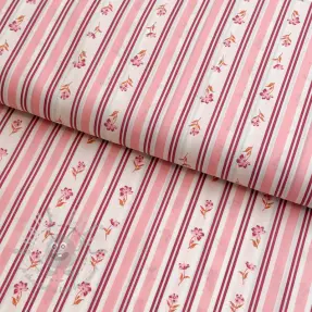 Bomullstyg Fine flowers STRIPE pink