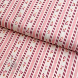Bomullstyg Fine flowers STRIPE pink