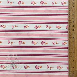Bomullstyg Fine flowers STRIPE pink