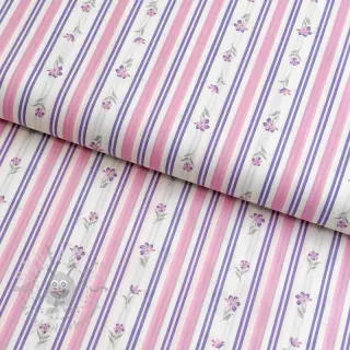 Bomullstyg Fine flowers STRIPE purple